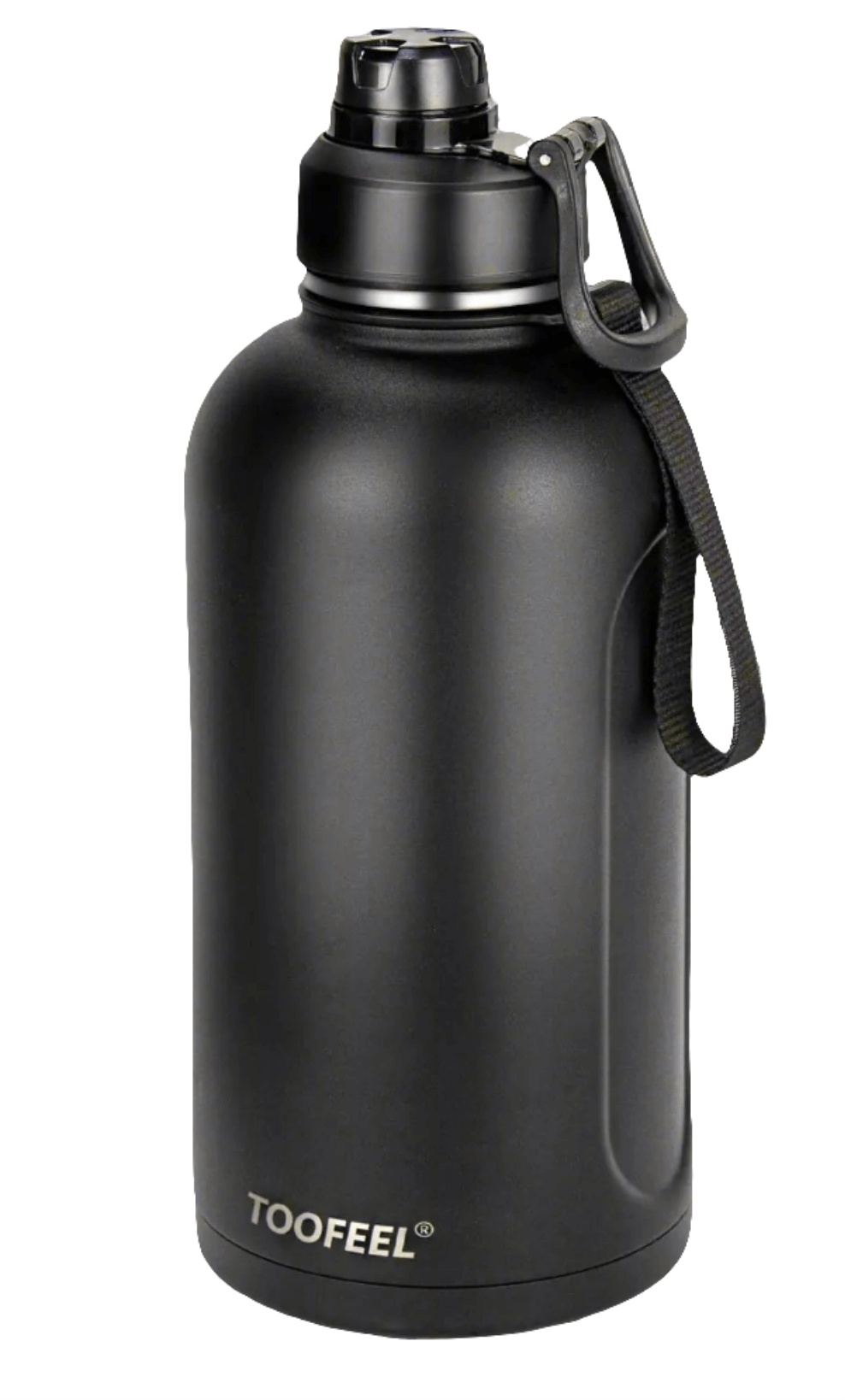 Toofeel insulated stainless steel water bottle 74 oz in midnight black with wide mouth and leak-proof design.