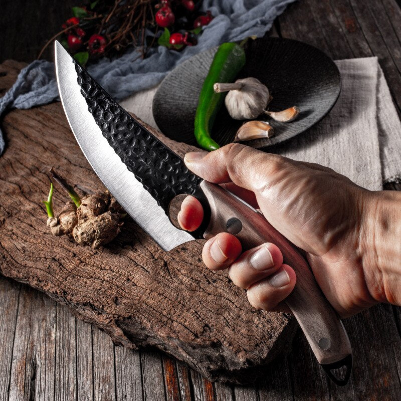 Forged 5.5'' High Clad Steel Boning Knife for Kitchen and Camping