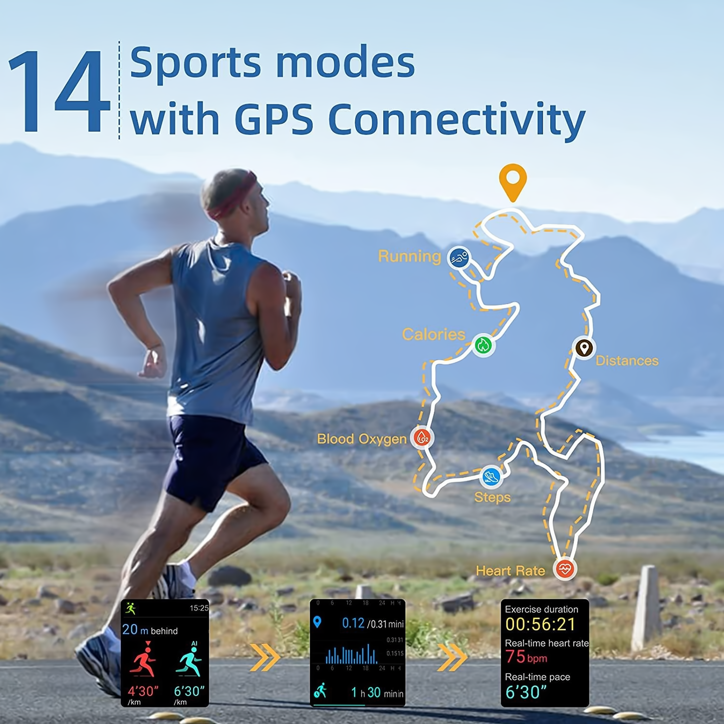 Alexa-systeem Multifunctioneel Sport Drukdetectie Weer GPS Smartwatch GT01