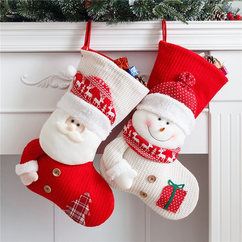 Red White Knitted Christmas Stocking Santa Claus Decor - Christmas