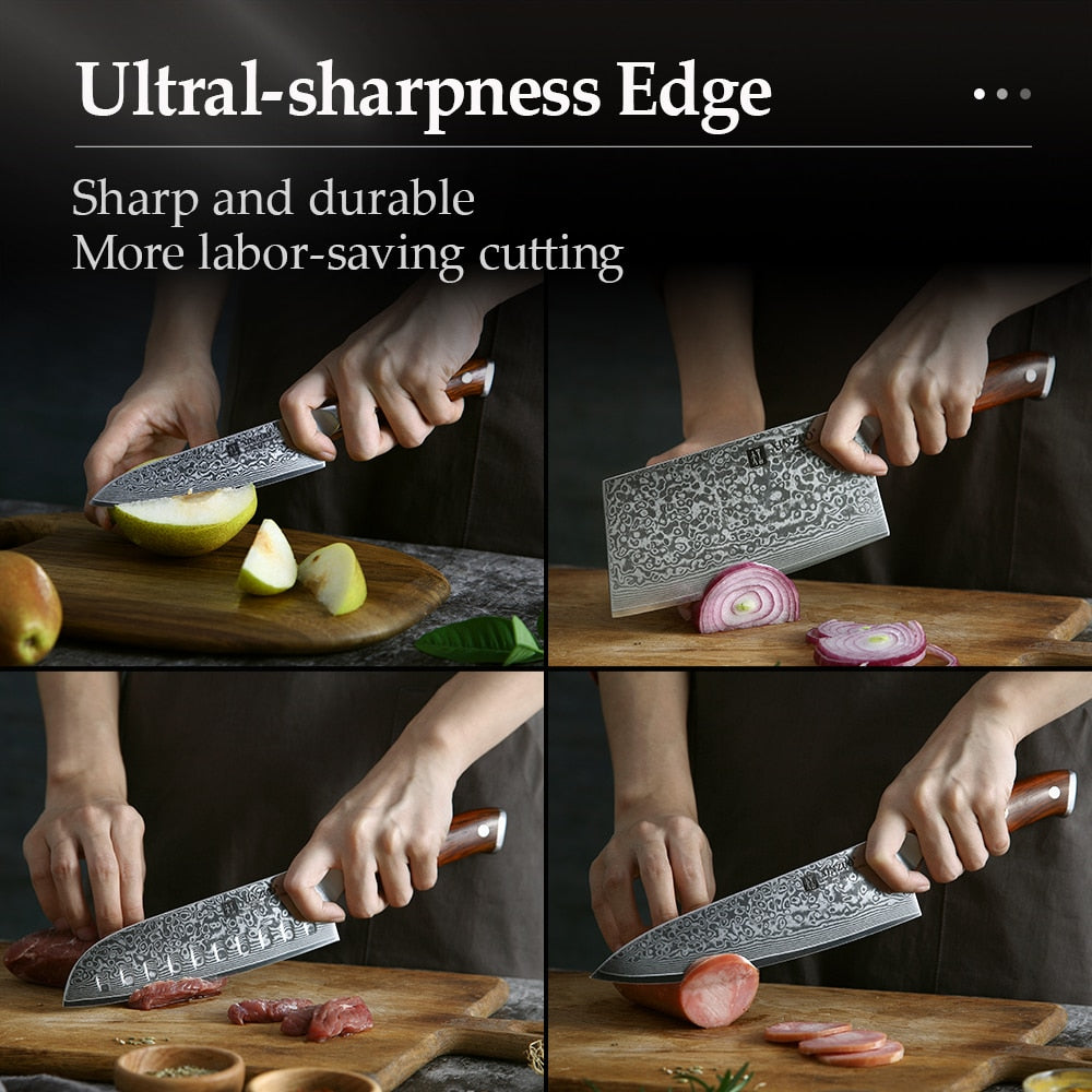 High-Quality Damascus Steel Kitchen Knives Set, Utility Cleaver Knives