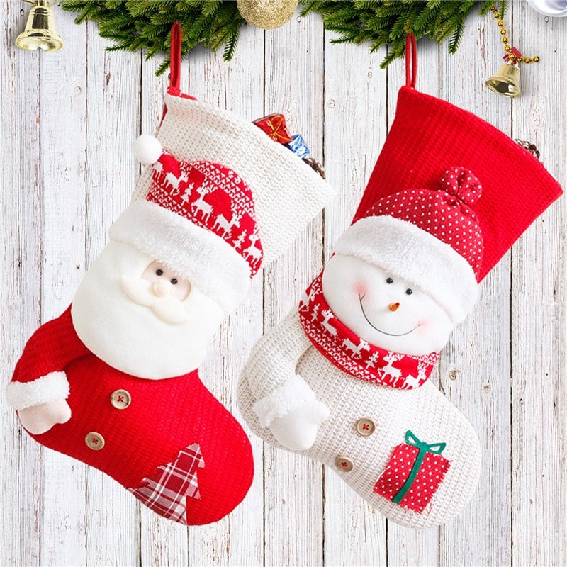 Red White Knitted Christmas Stocking Santa Claus Decor - Christmas