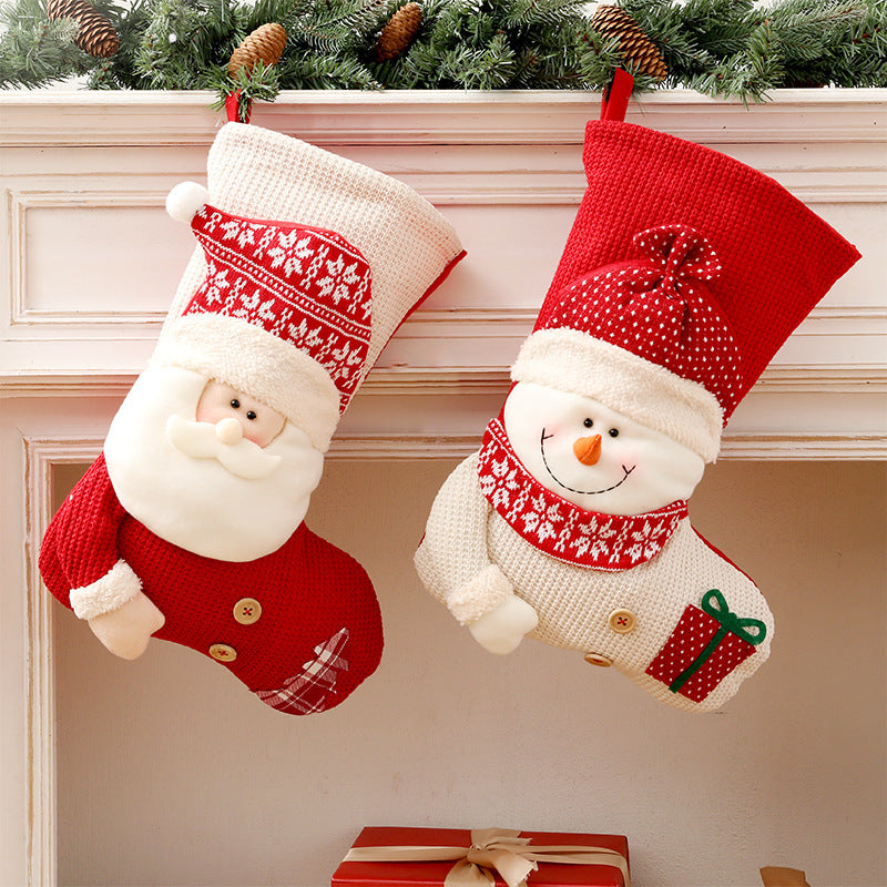 Red White Knitted Christmas Stocking Santa Claus Decor - Christmas