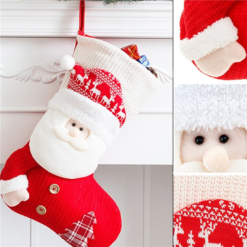 Red White Knitted Christmas Stocking Santa Claus Decor - Christmas