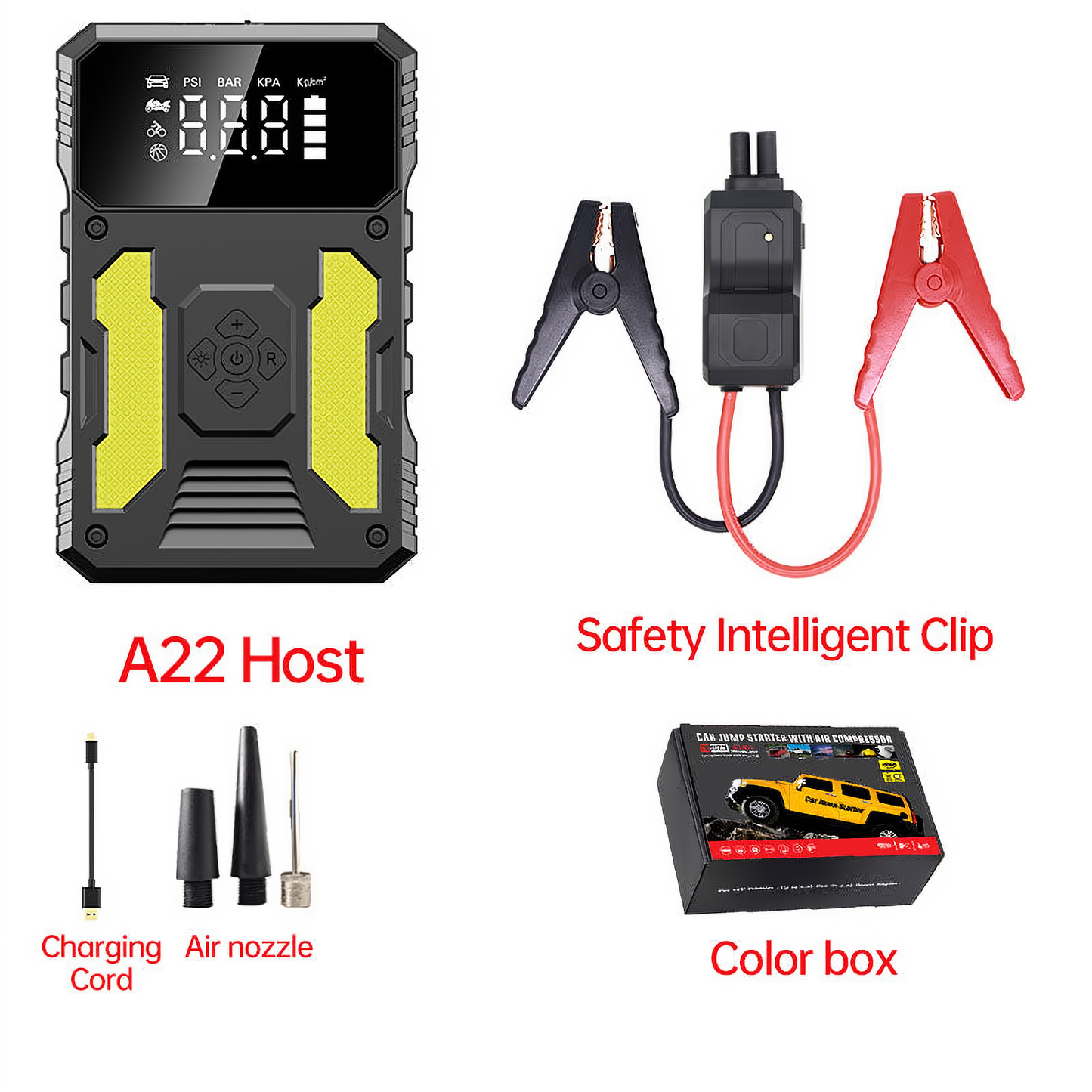 Auto Jump Starter Met Luchtcompressor Draagbare 12V Jump Starter Powerbank Accupack Lithium-accu Booster