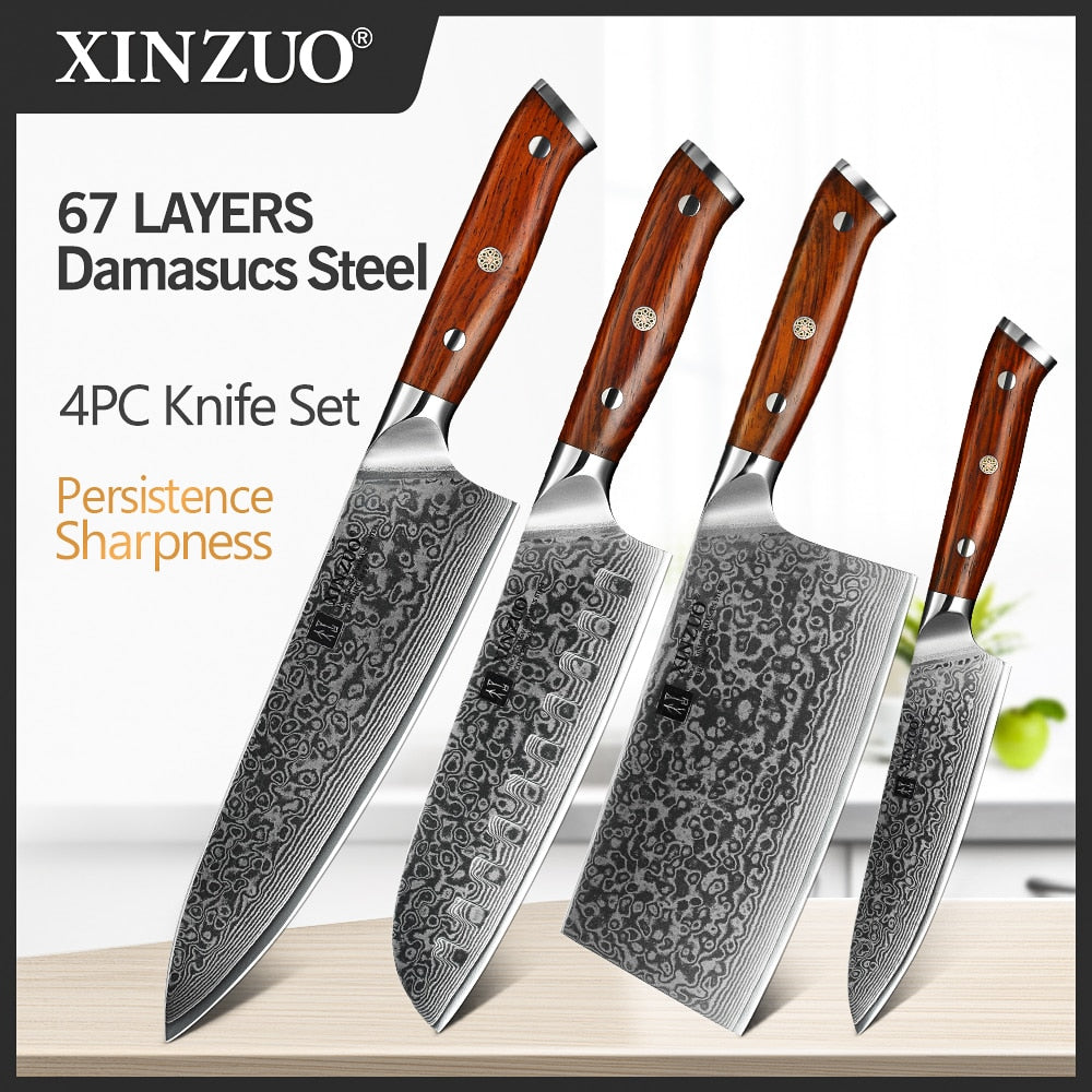 High-Quality Damascus Steel Kitchen Knives Set, Utility Cleaver Knives