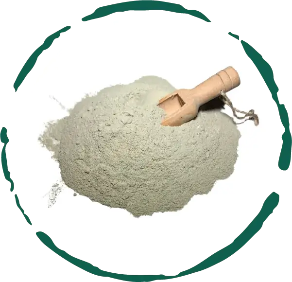 Green clay powder for facial masks, detoxifying and deep cleansing for all skin types, 100% natural ingredients.