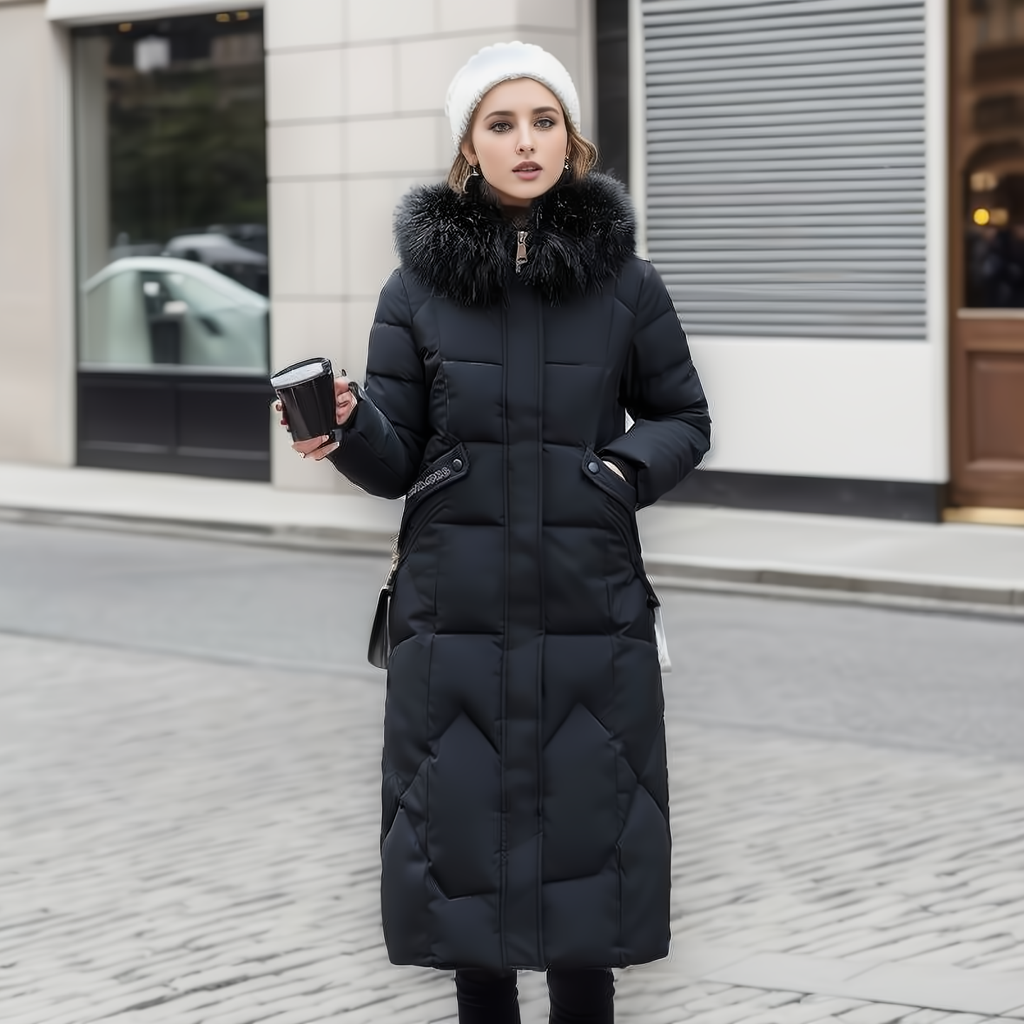 Women's Cotton Padded Jacket - Knee Length Coat | Women's Clothing.