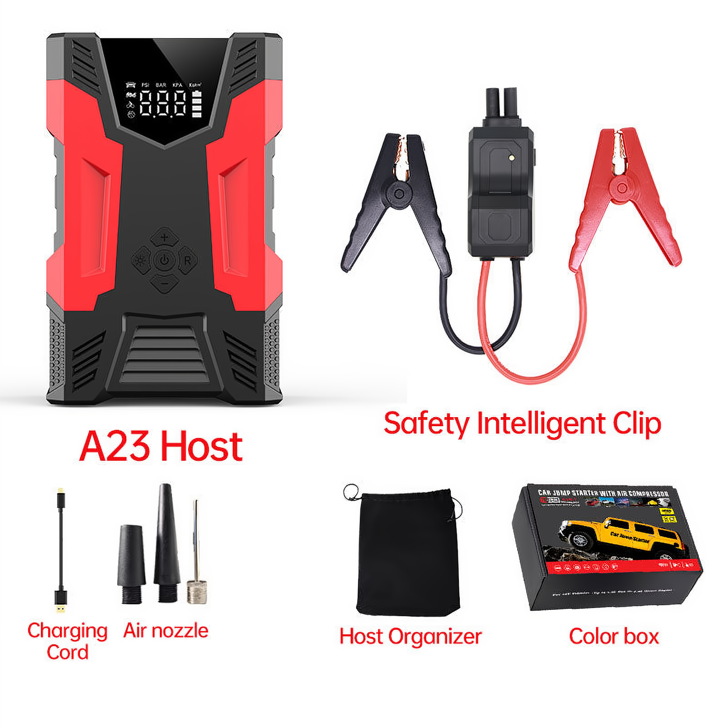 Auto Jump Starter Met Luchtcompressor Draagbare 12V Jump Starter Powerbank Accupack Lithium-accu Booster