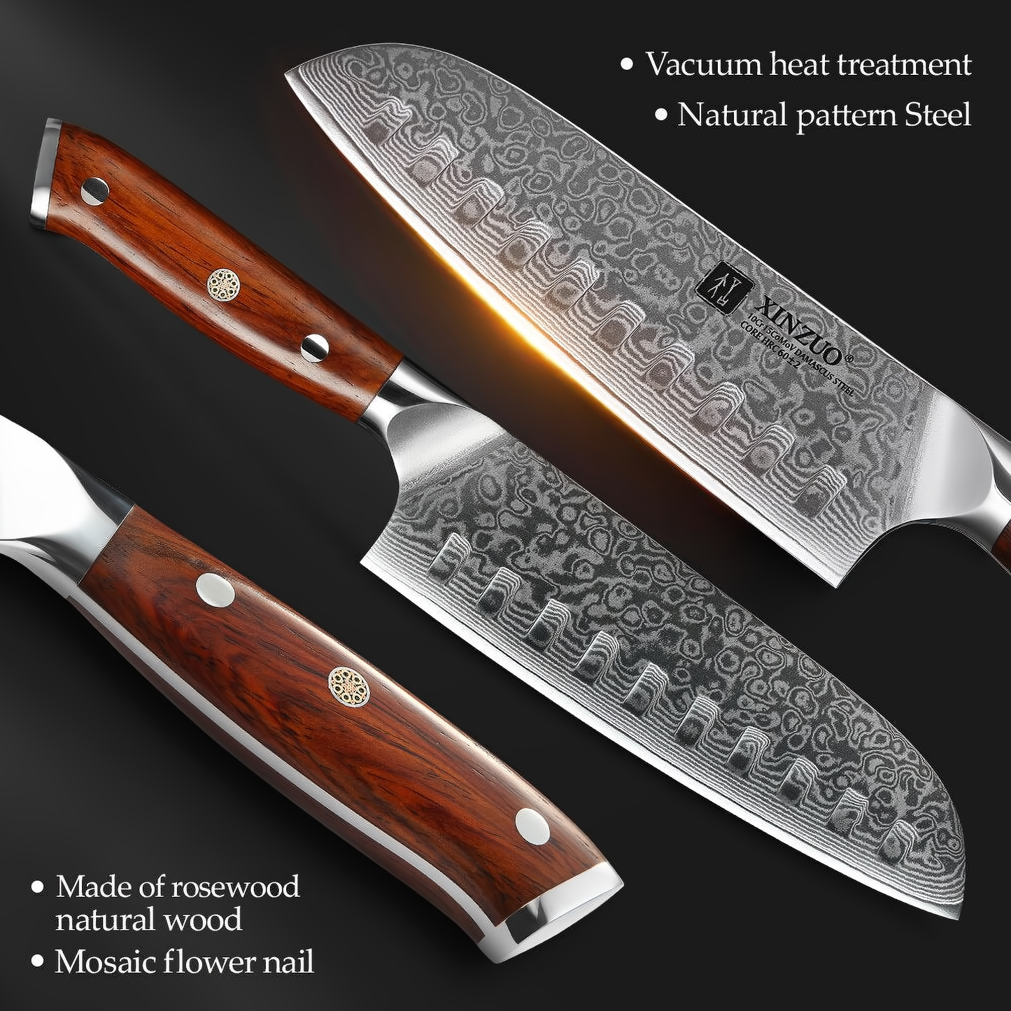 XINZUO 1/4PC Keukenmessenset vg10 Kern Damascus Staal Chef Santoku Gebruiksmes Messen Roestvrij Staal Snijden Vlees Bestek