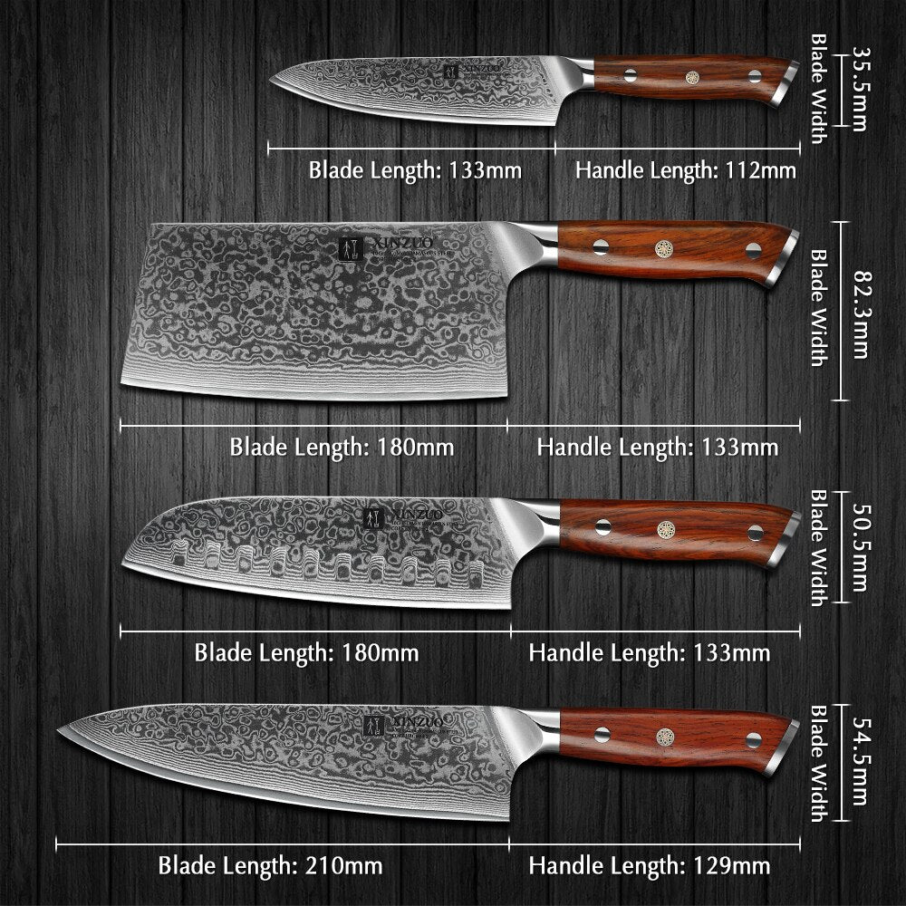 High-Quality Damascus Steel Kitchen Knives Set, Utility Cleaver Knives