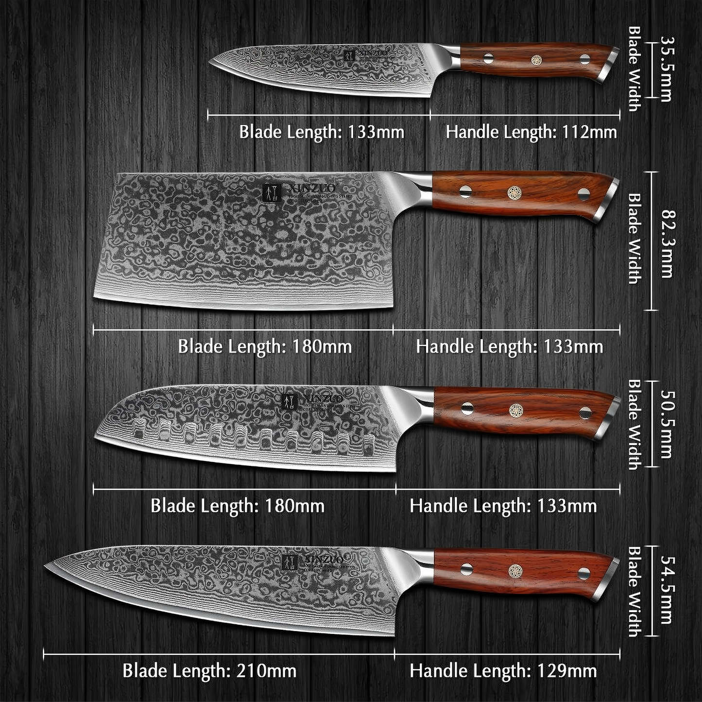 XINZUO 1/4PC Keukenmessenset vg10 Kern Damascus Staal Chef Santoku Gebruiksmes Messen Roestvrij Staal Snijden Vlees Bestek