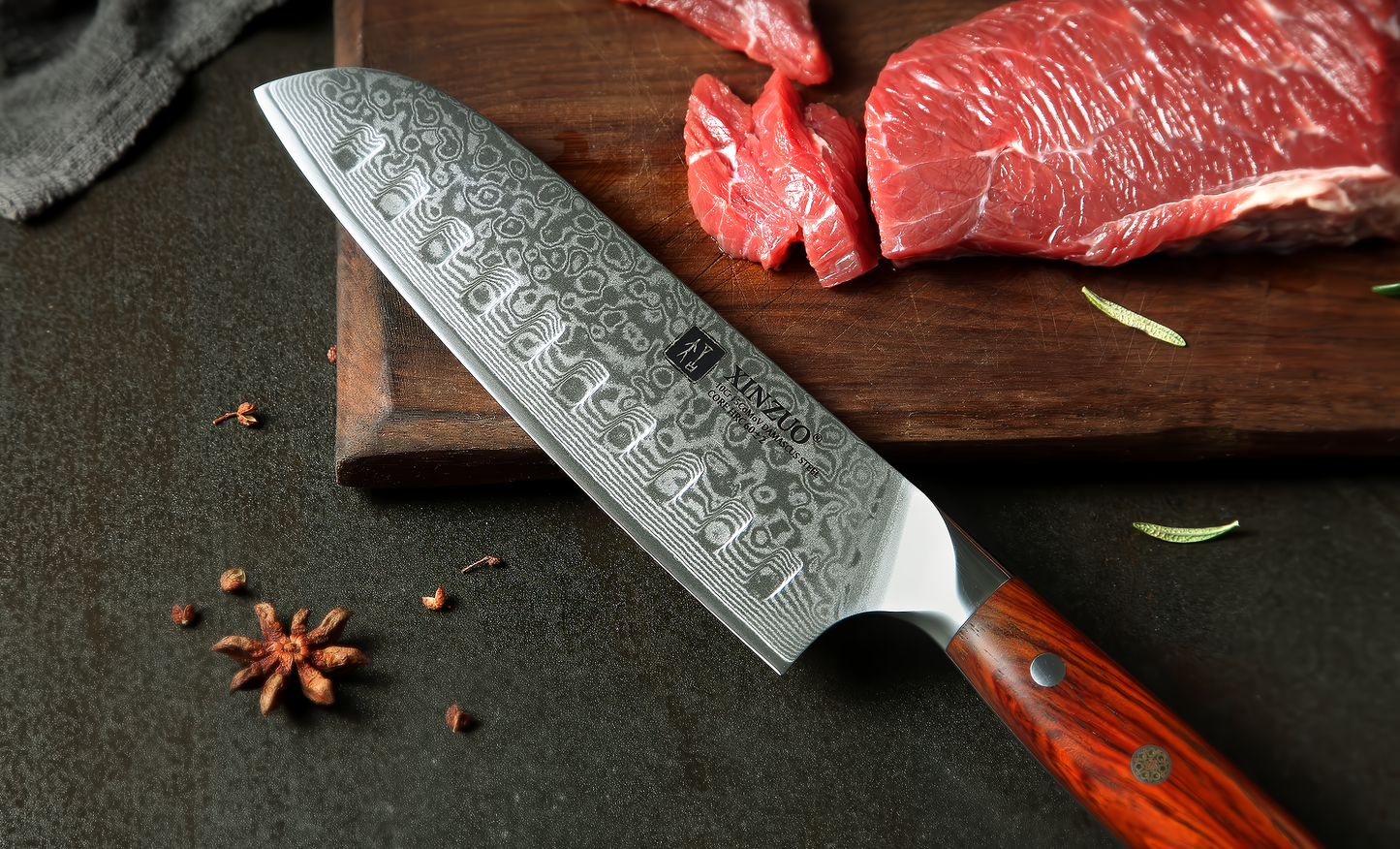 XINZUO 1/4PC Keukenmessenset vg10 Kern Damascus Staal Chef Santoku Gebruiksmes Messen Roestvrij Staal Snijden Vlees Bestek