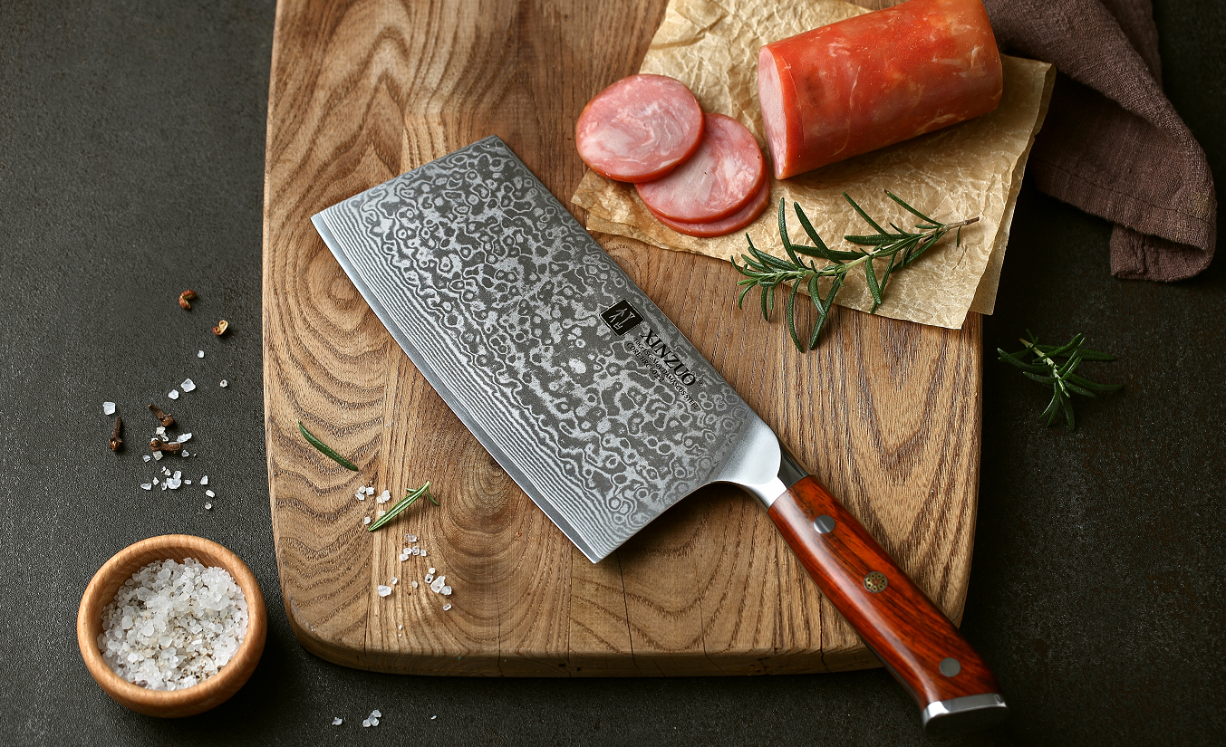 High-Quality Damascus Steel Kitchen Knives Set, Utility Cleaver Knives