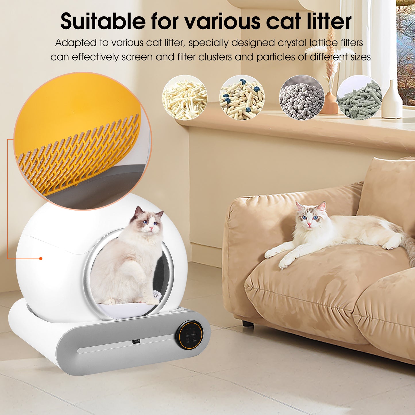 Smart WiFi-Enabled Cat Litter Box with Odor Elimination, Automatic