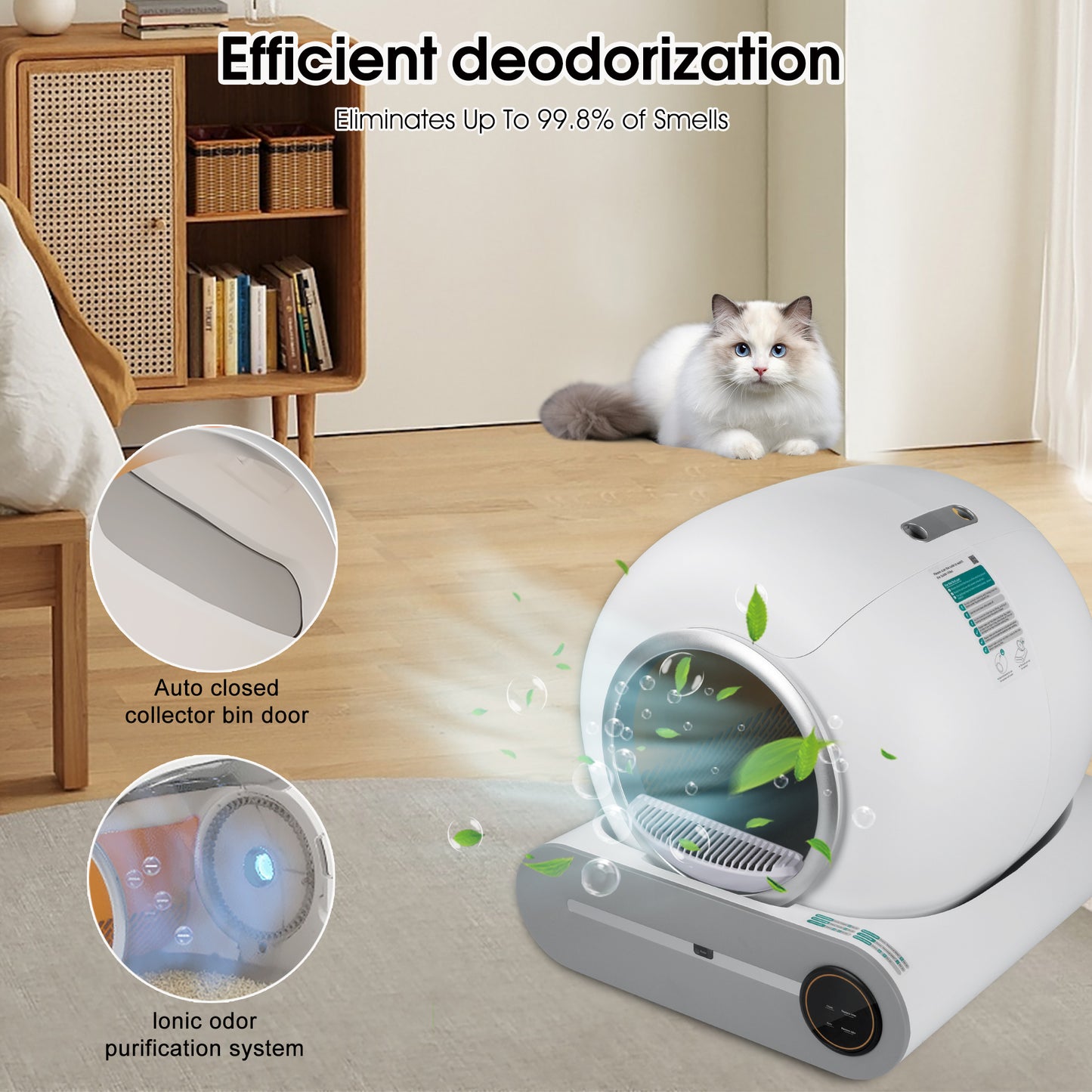 Smart WiFi-Enabled Cat Litter Box with Odor Elimination, Automatic