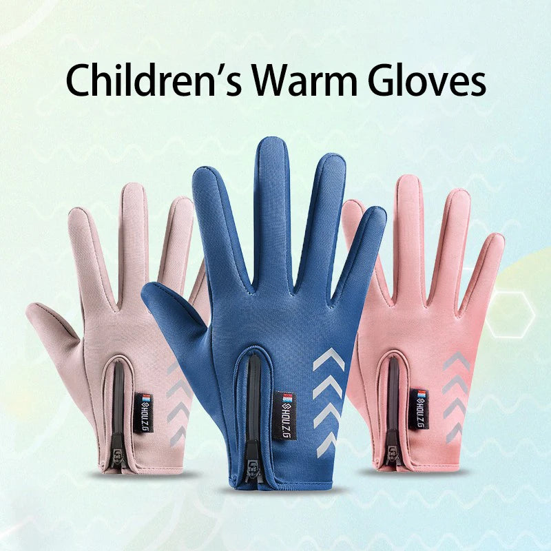 Kids Waterproof Thermal Cycling Gloves with Reflective Zipper - Sports