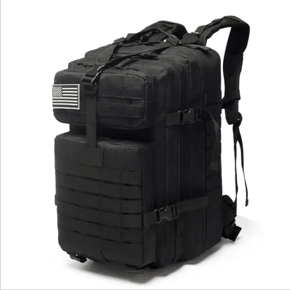 42L waterproof tactical backpack with USA patch, featuring MOLLE design and adjustable straps for comfort.