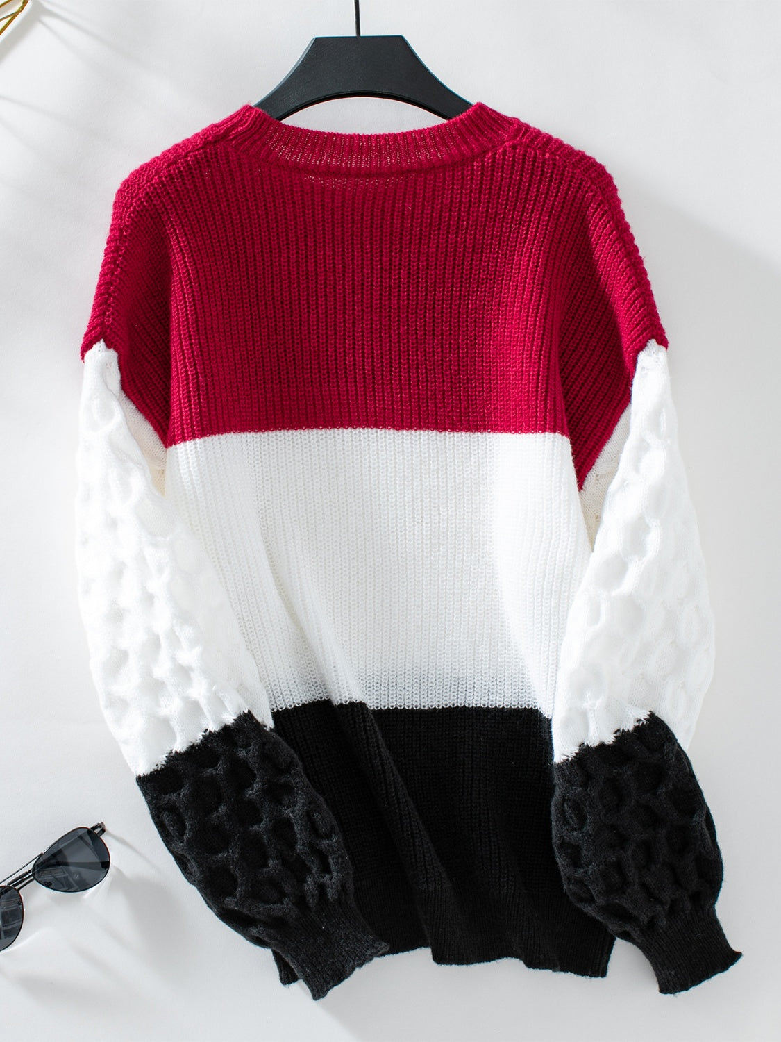 Women's Color Block Round Neck Long Sleeve Sweater in Women's Clothing