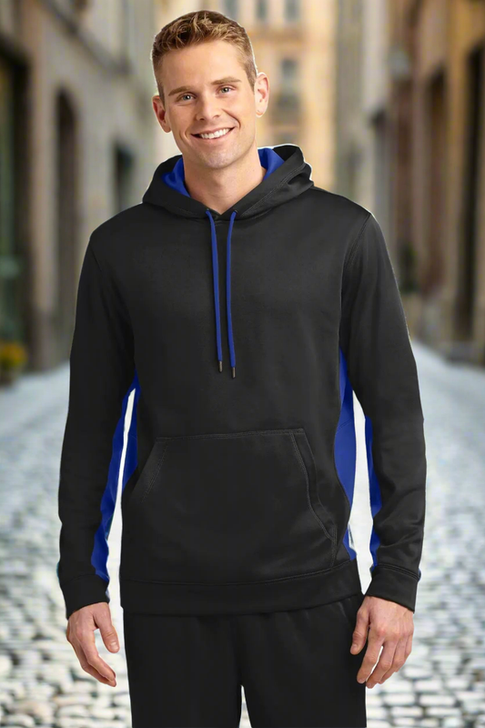 SPORT-TEK Mens Sport-Wick Fleece Colorblock Hooded Pullover 4XL Black/True Royal