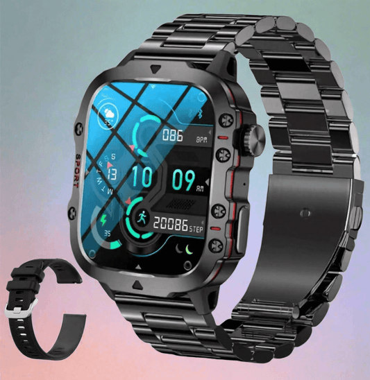 DBOGA Smart Watch for Men with HD touchscreen and fitness tracking features, stylish black design.