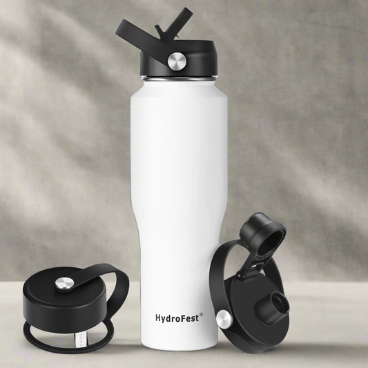 Vacuum Insulated Stainless Steel Water Bottle with Straw Lid 32 oz White Sports Water Bottle for Hiking with Wide Mouth Double Walled Reusable Leak Proof Water Bottle Kids BPA Free
