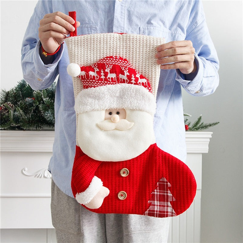 Red White Knitted Christmas Stocking Santa Claus Decor - Christmas