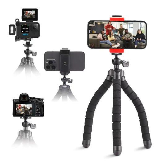 Flexible octopus tripod holder for smartphones and cameras, portable and durable for travel and outdoor use.