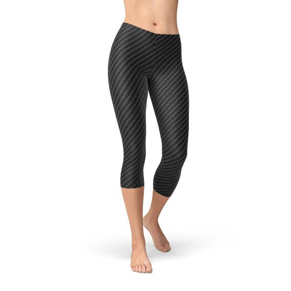 Black Carbon Fiber Capri Leggings for Women | Leggings Category