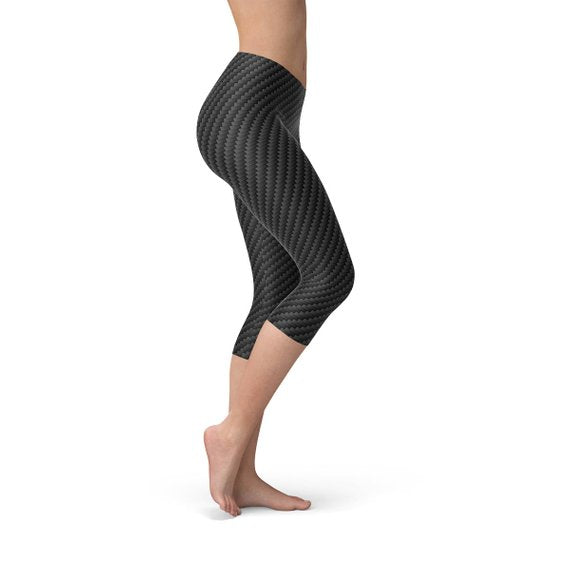 Black Carbon Fiber Capri Leggings for Women | Leggings Category