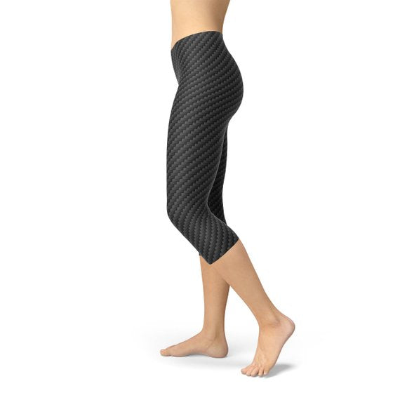 Black Carbon Fiber Capri Leggings for Women | Leggings Category