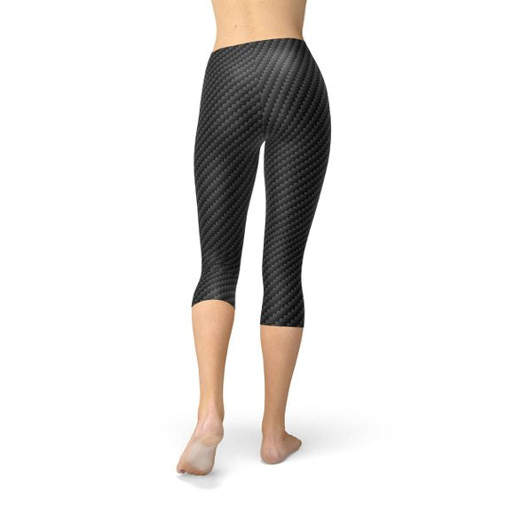 Black Carbon Fiber Capri Leggings for Women | Leggings Category